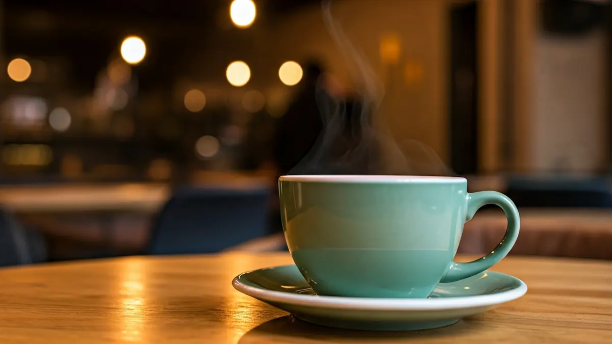 Imagen genérica de una taza de té matcha en un ambiente de cafetería.