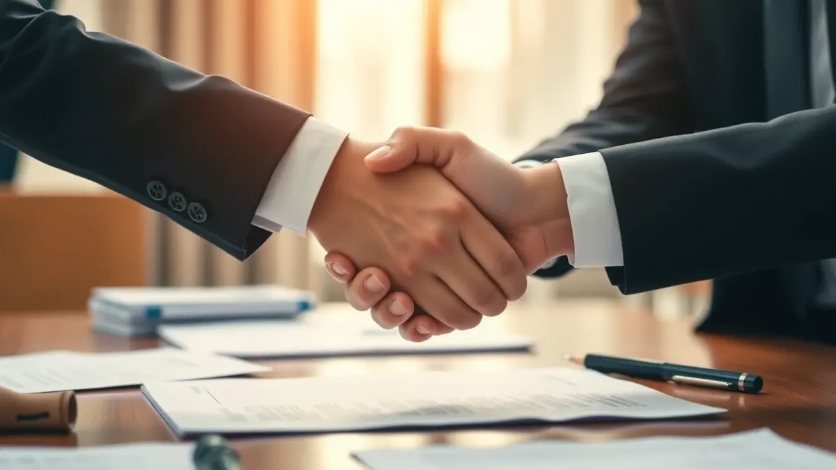 Imagen genérica de dos manos estrechándose sobre un papeleo, simbolizando un cambio en el control corporativo.