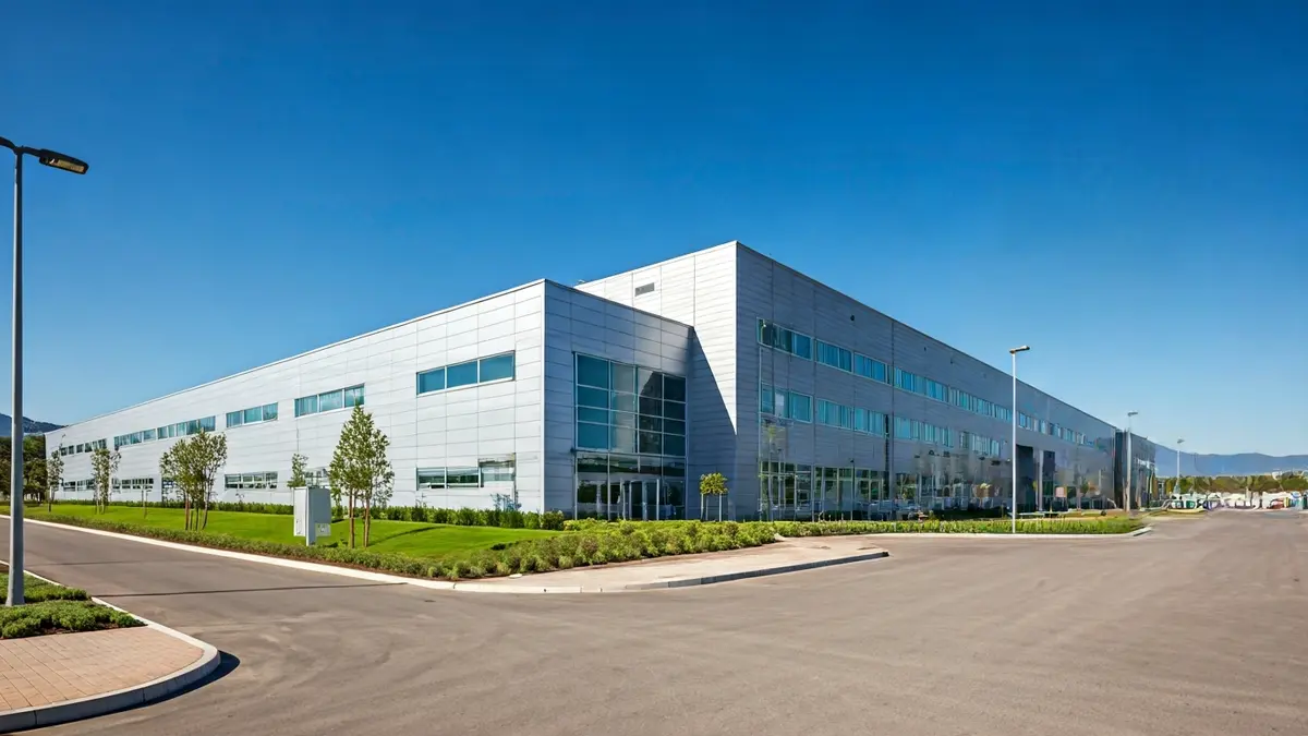 Imagen de una planta industrial moderna con un diseño elegante.