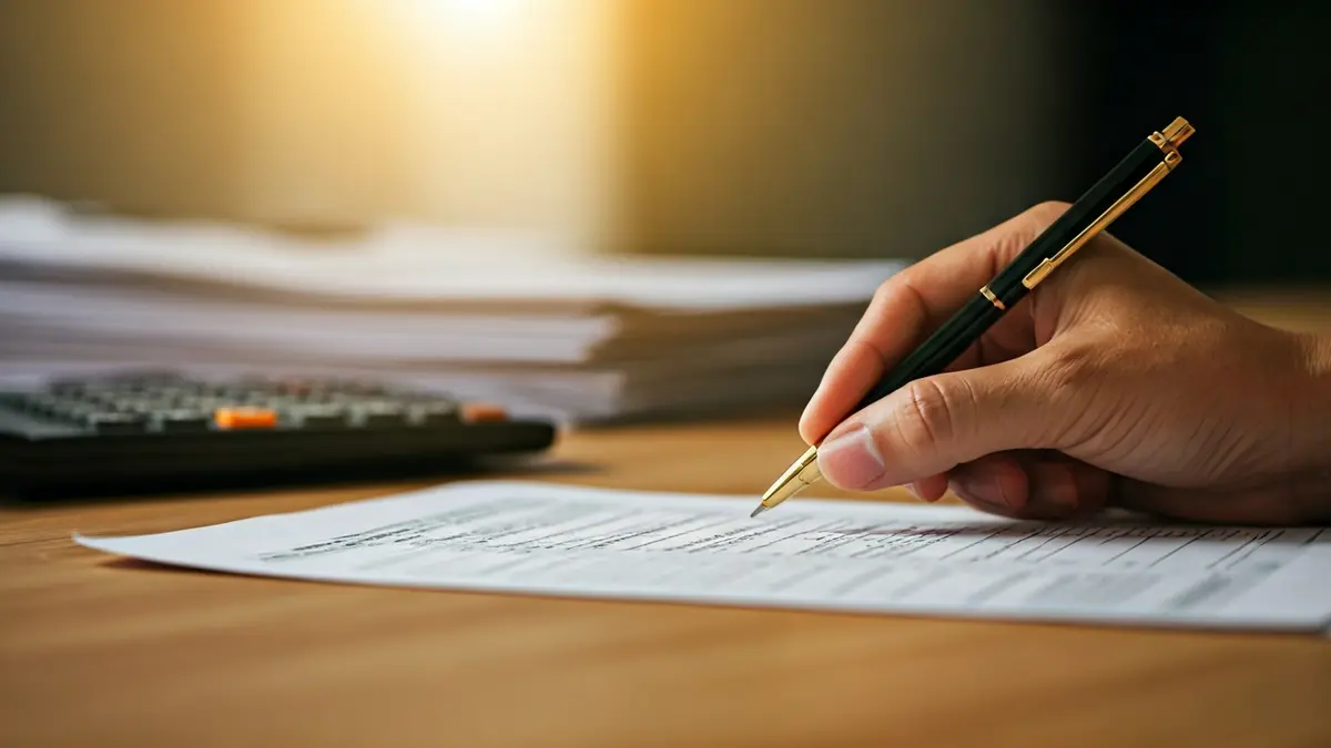 Imaxe xenérica dunha man revisando un formulario de declaración da renda.