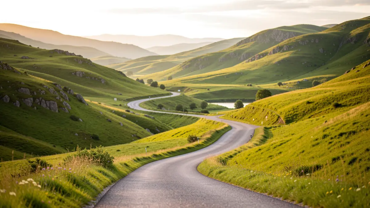 Imagen genérica de un paisaje verde de Euskadi con un camino sinuoso.