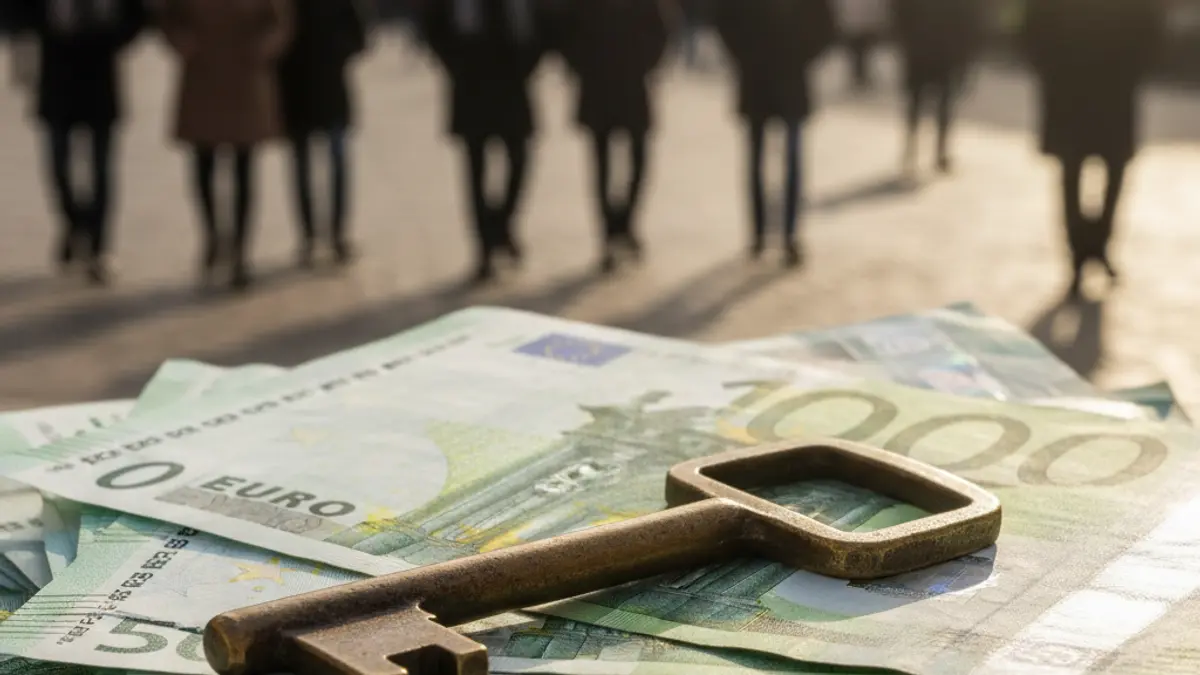 Imagen genérica de una llave de vivienda sobre billetes de euro, simbolizando la compra y venta de propiedades.