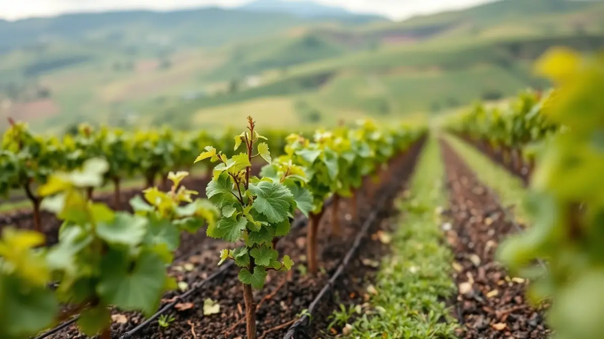 Imaxe xenérica de viñedos plantados nun terreo agrícola.
