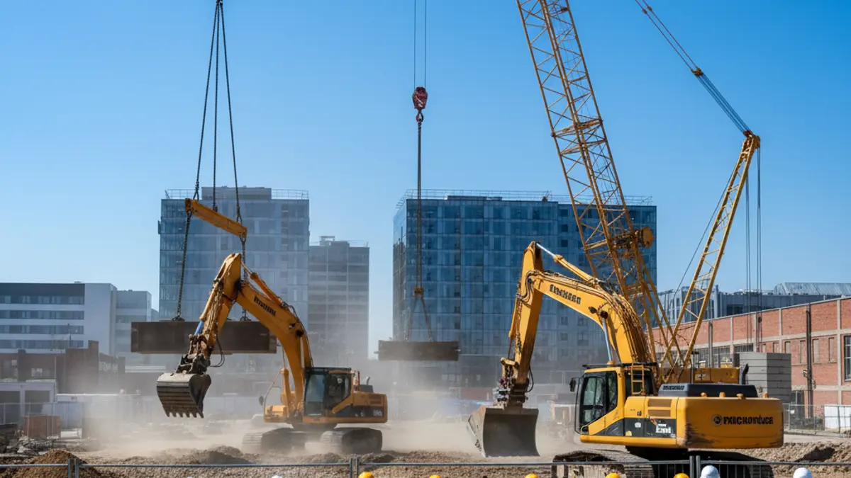 Imagen genérica de una obra de construcción en un polígono industrial.