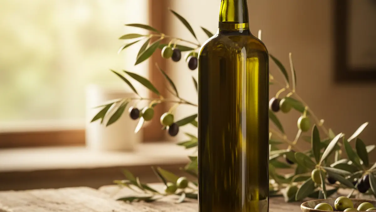 Generic image of a bottle of extra virgin olive oil.