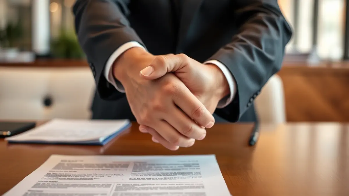Imaxe xenérica de dúas mans estreitándose nunha mesa de oficina, simbolizando un acordo ou recoñecemento empresarial.