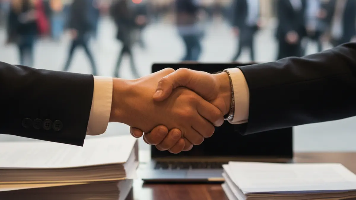 Imagen genérica de un apretón de manos sobre un escritorio, simbolizando un acuerdo empresarial.