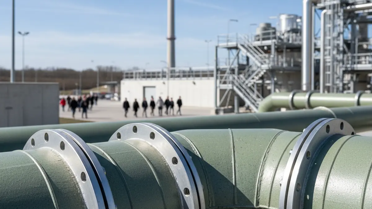 Imagen de tuberías industriales de PRFV en una planta de recuperación de energía.