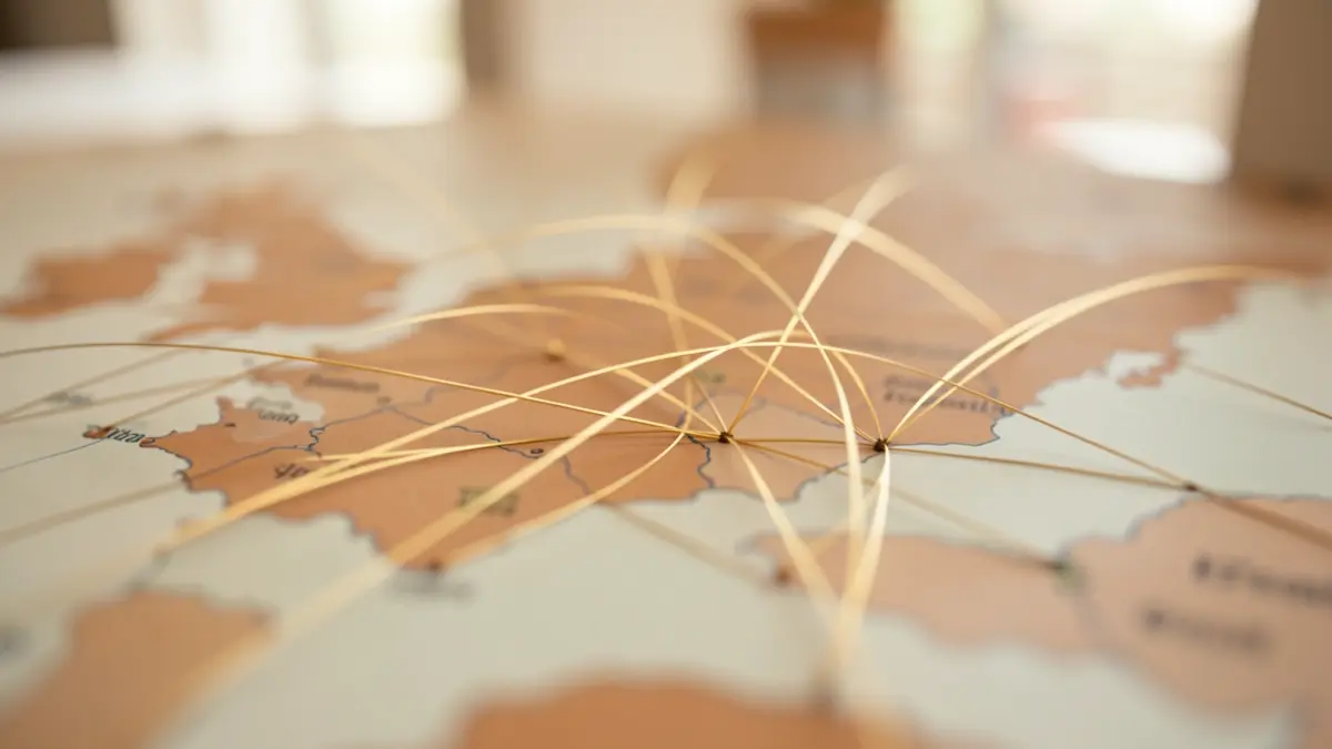 Generic image: abstract international business growth with lines of connection across a subtle map of Euskadi.