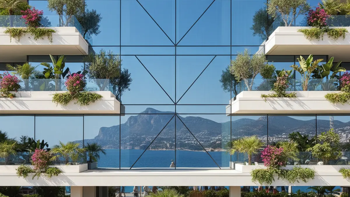 Imagen de un edificio residencial de lujo en Marbella con vistas al mar y a la montaña.