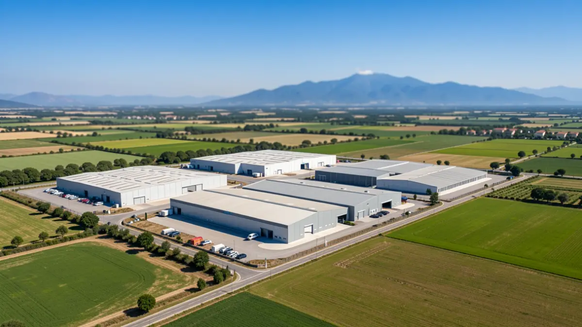 Generic image of an industrial park in a Mediterranean landscape.