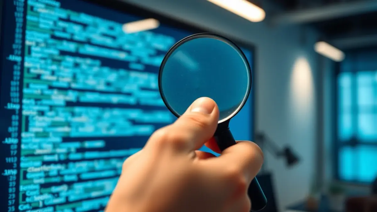 Generic image of a hand with a magnifying glass over a computer screen, symbolizing digital investigation.