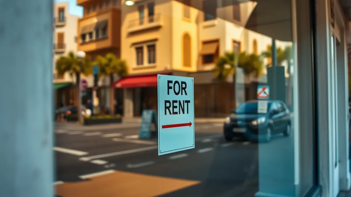 Image of a modern commercial facade with street reflections, in the Canary Islands.