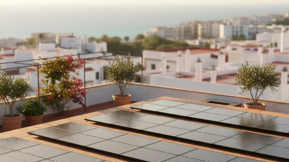 Imagen genérica de paneles solares en un tejado, simbolizando el autoconsumo compartido.