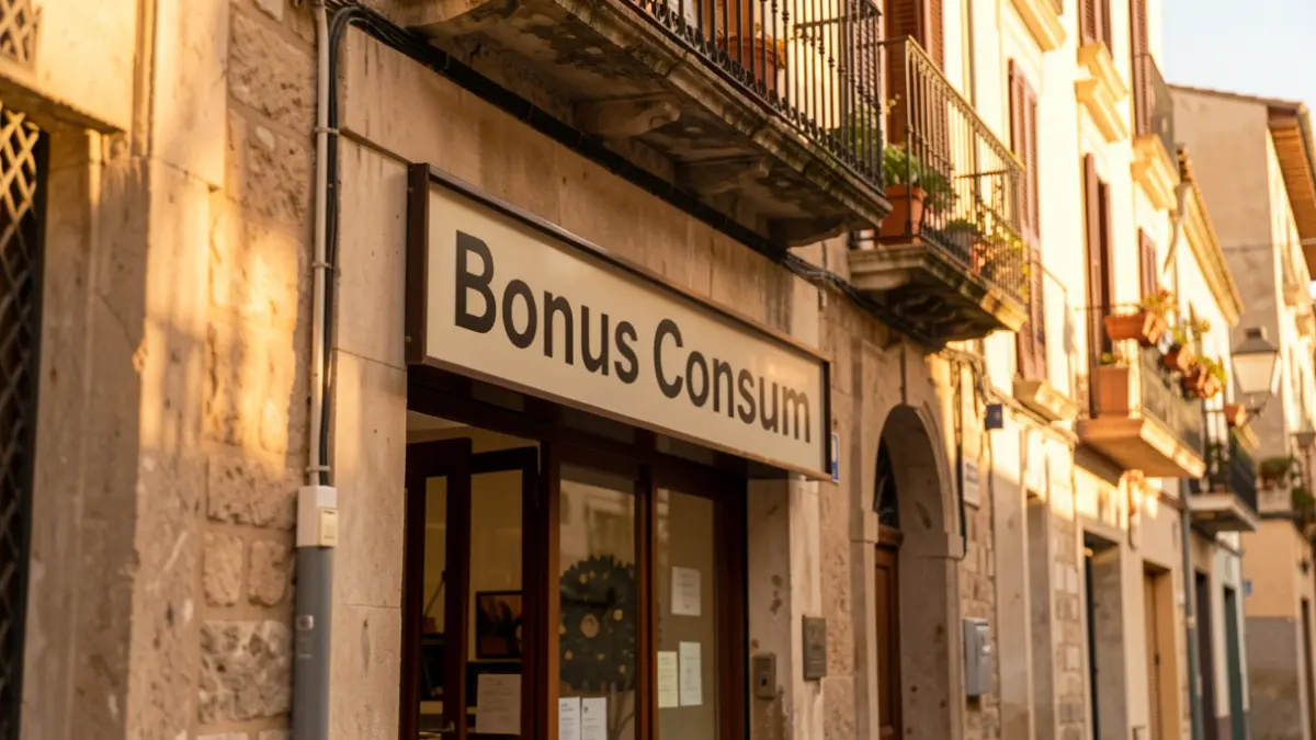Imagen genérica de un comercio de barrio en Barcelona con un anuncio de 'Bonus Consum'.