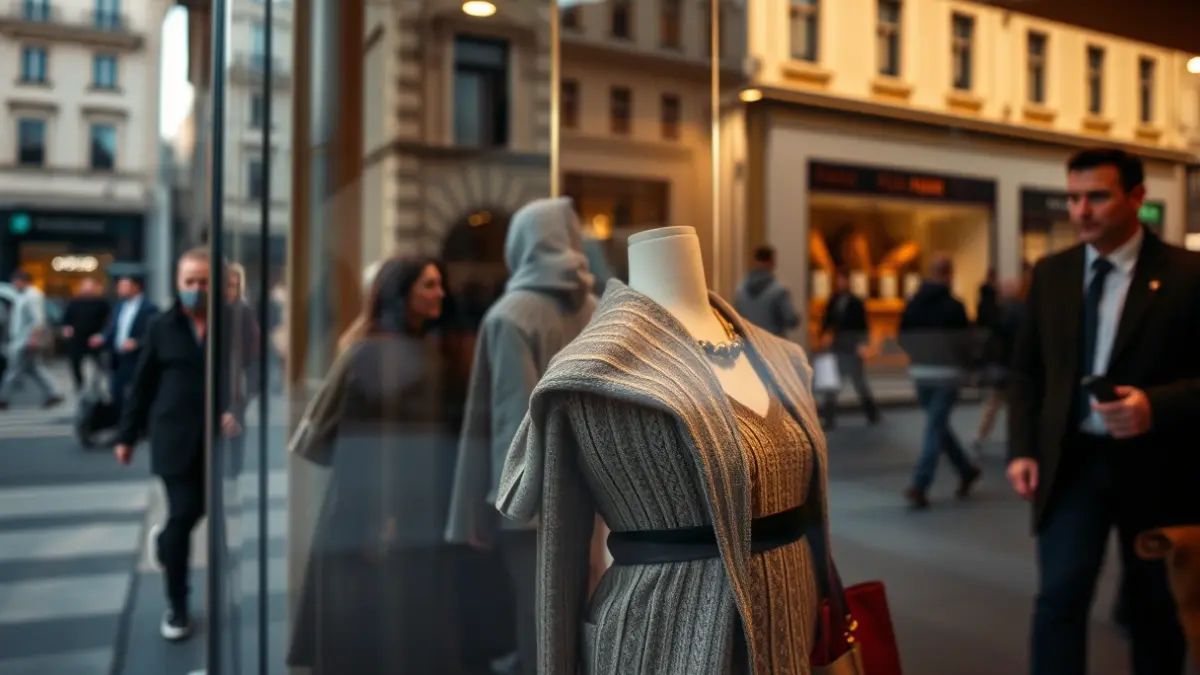 Generic image of a shop window display with clothes and accessories, on a street in Bilbao