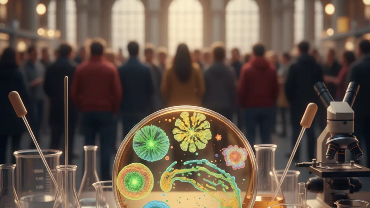Generic image of a laboratory with a Petri dish and scientific equipment, representing synthetic biology.