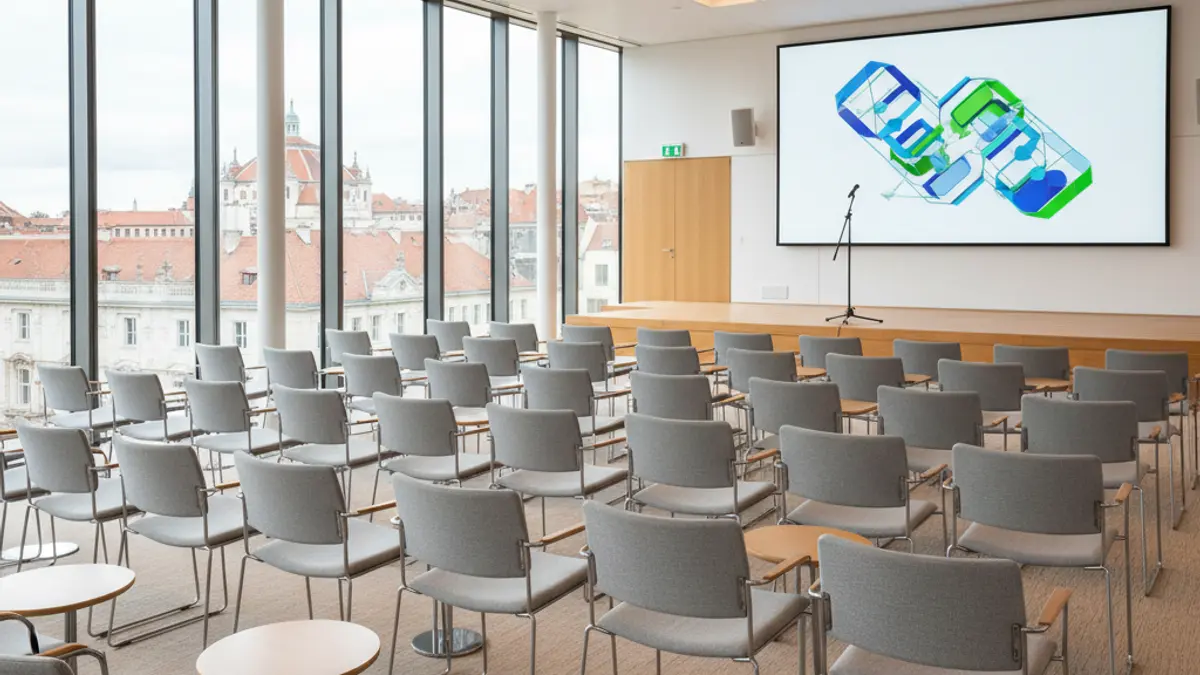 Imagen genérica de un salón de conferencias preparado para un evento de empleo.