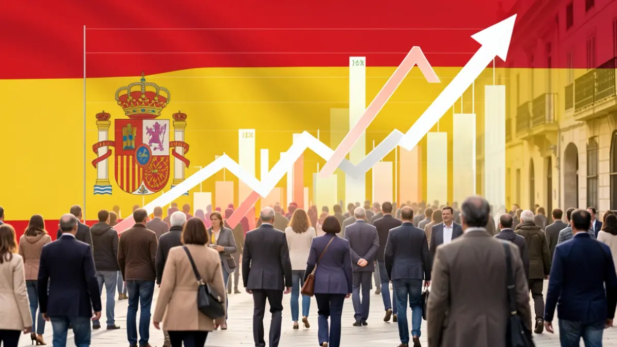 Abstract economic growth charts of Spain in red and yellow colors.