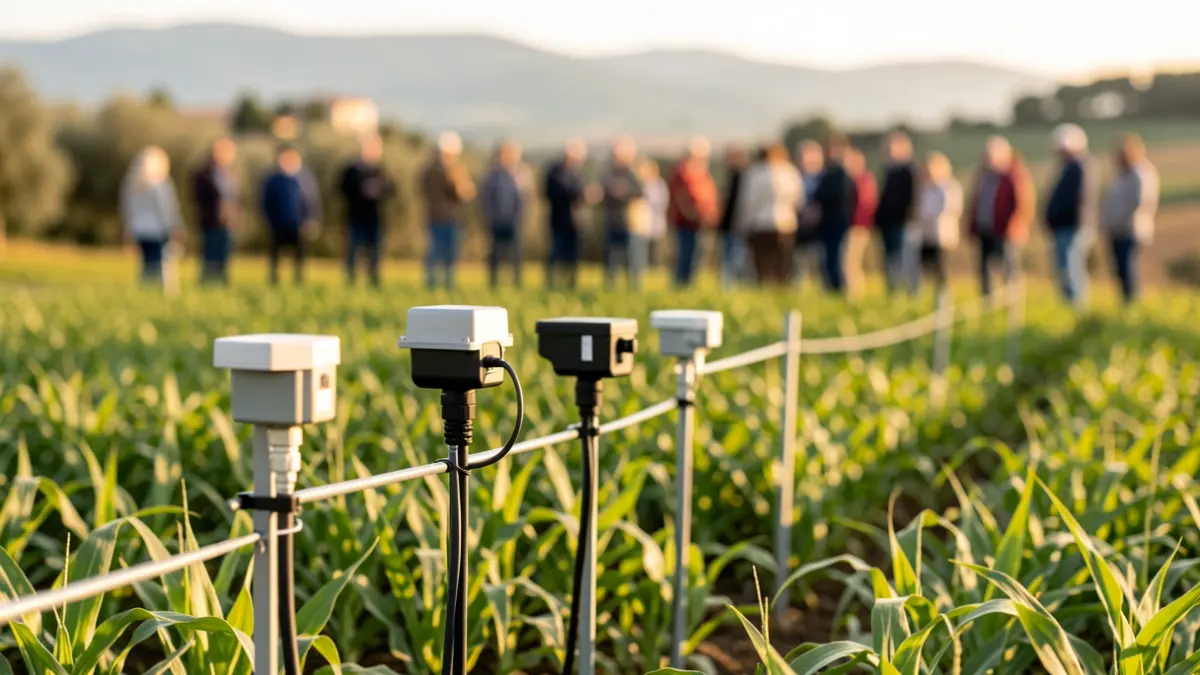Generic image of technological sensors applied to agriculture in a crop field.