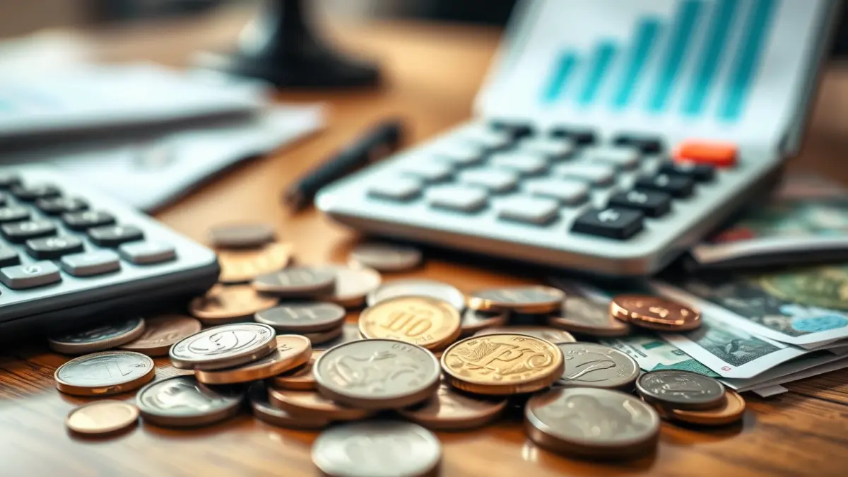 Imagen genérica de monedas y billetes sobre una mesa, simbolizando la recaudación tributaria.