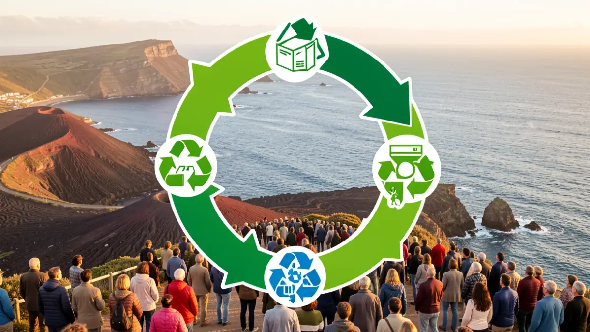Circular economy diagram with Canary Islands elements.