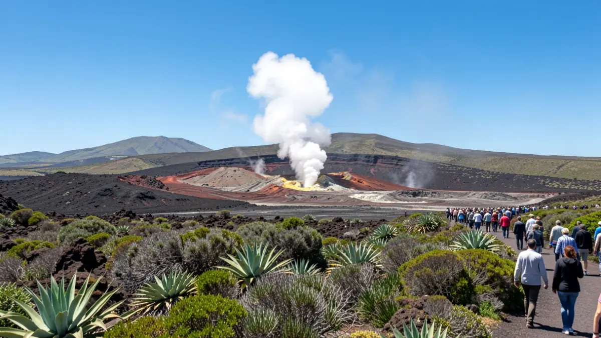 Imagen genérica de vapor geotérmico emergiendo de un paisaje volcánico en La Palma.