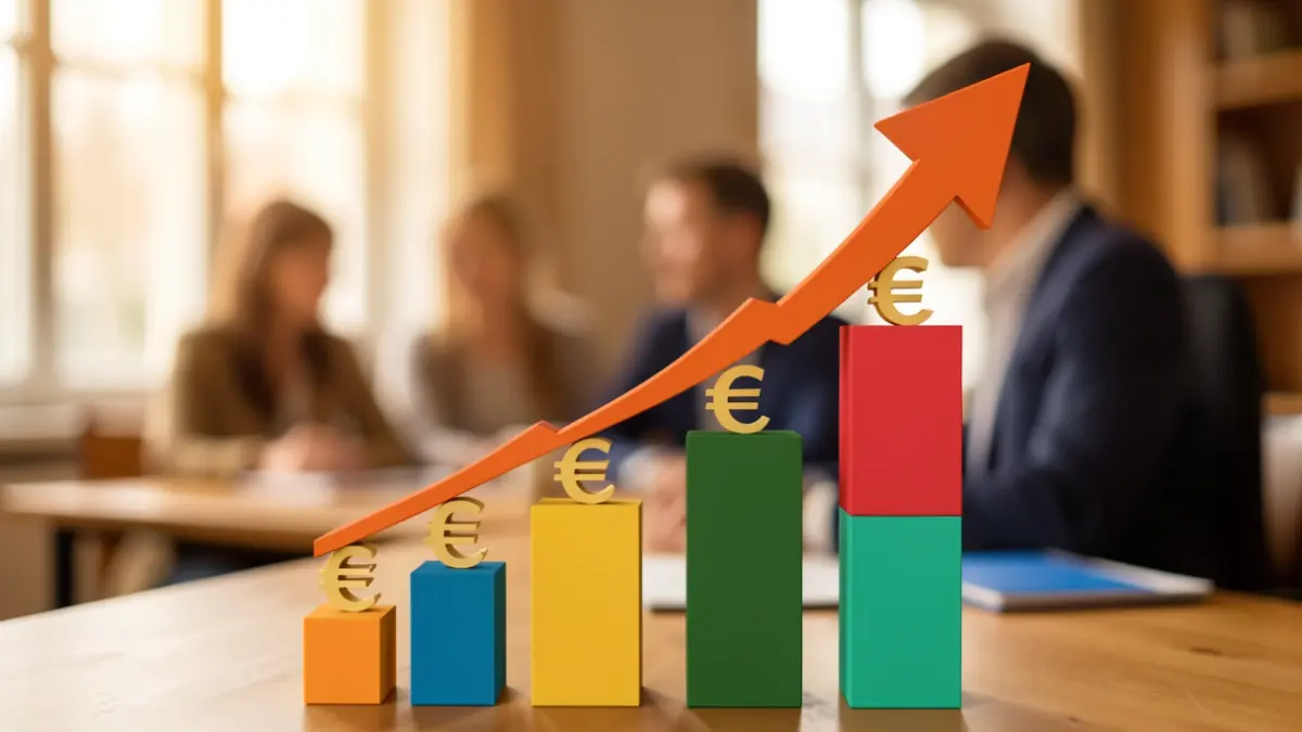 Imagen genérica de gráficos económicos y símbolos de servicios sociales.