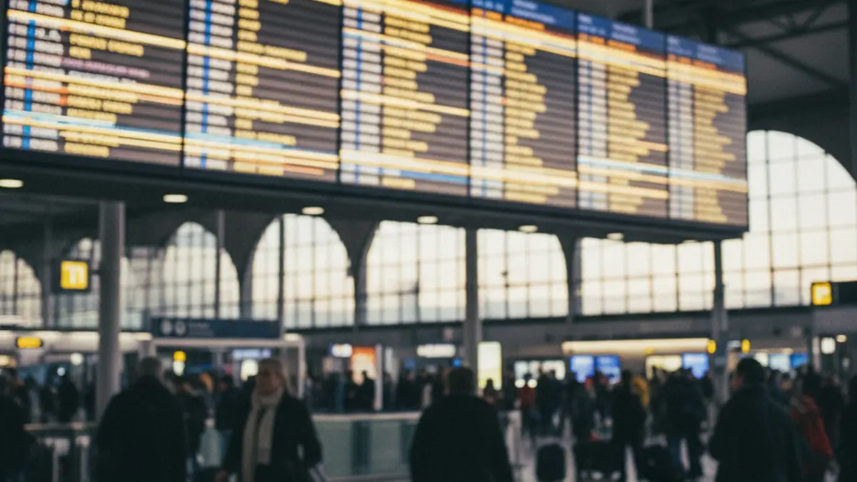 Generic image of an airport departure board with blurred destinations.