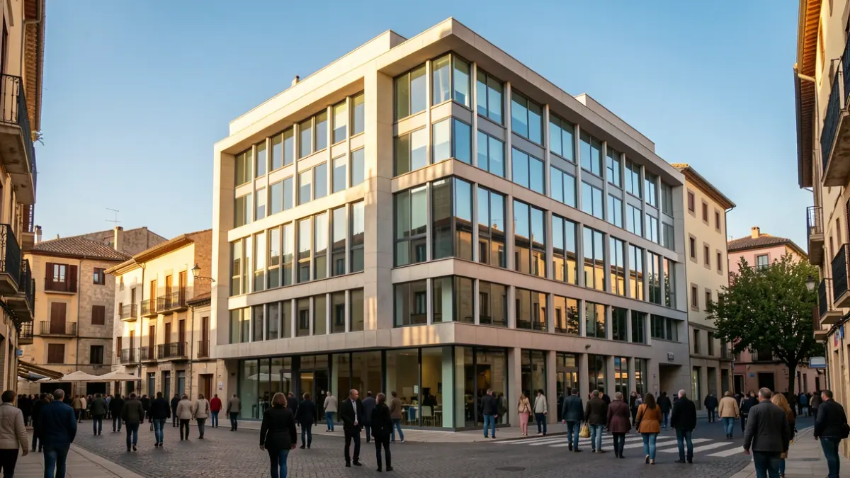 Imagen genérica de la fachada de un edificio de oficinas moderno en un municipio español.