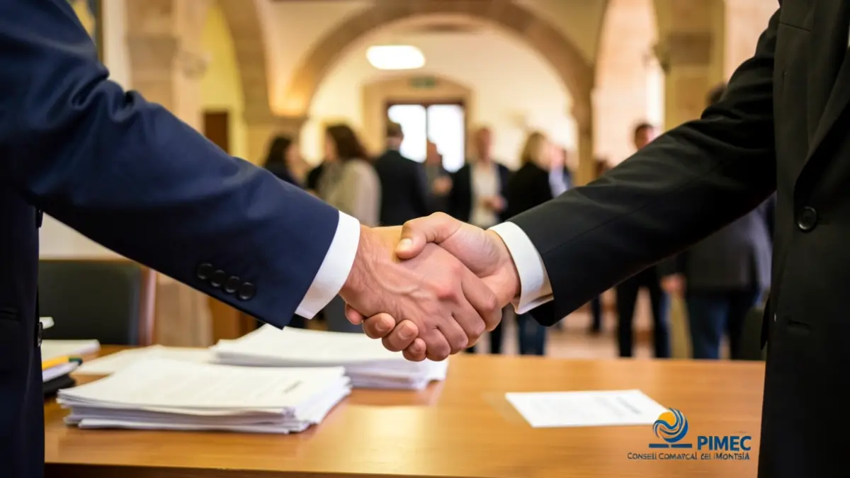 Imagen genérica de dos personas dándose la mano sobre una mesa.