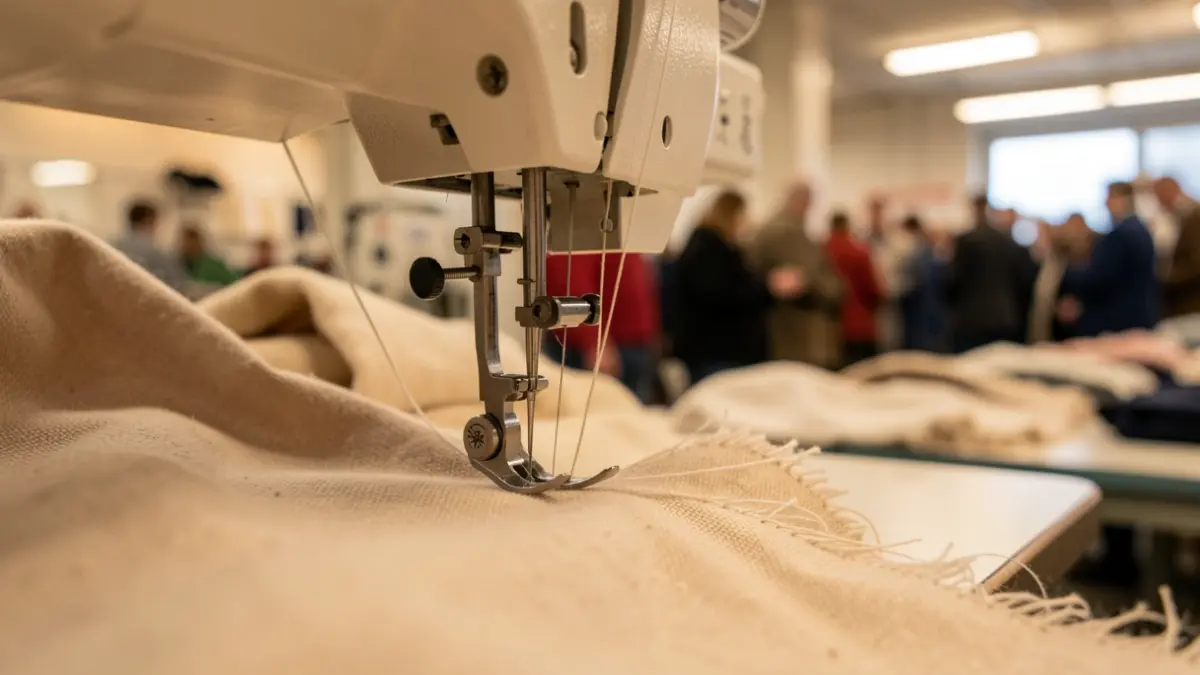 Imaxe xenérica de máquina de coser e tecido, representando a industria téxtil.