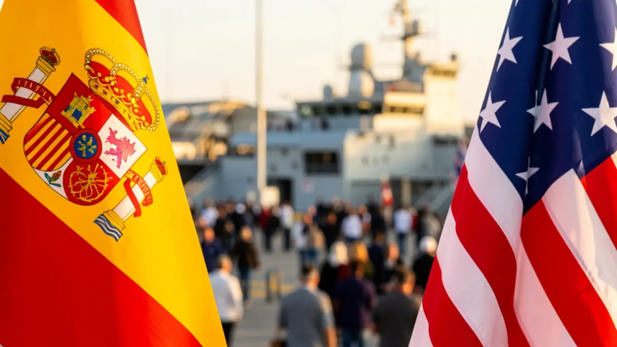 Banderas de España y Estados Unidos en la Base de Rota.