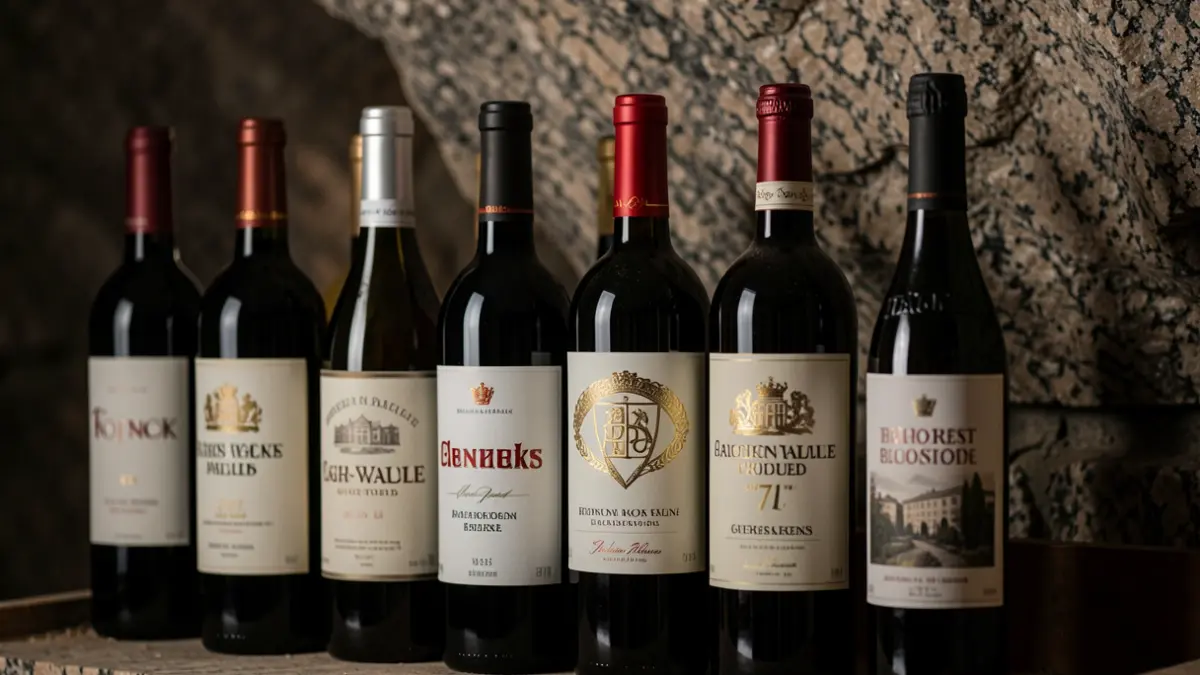 Botellas de vino exclusivas en una bodega oscura.