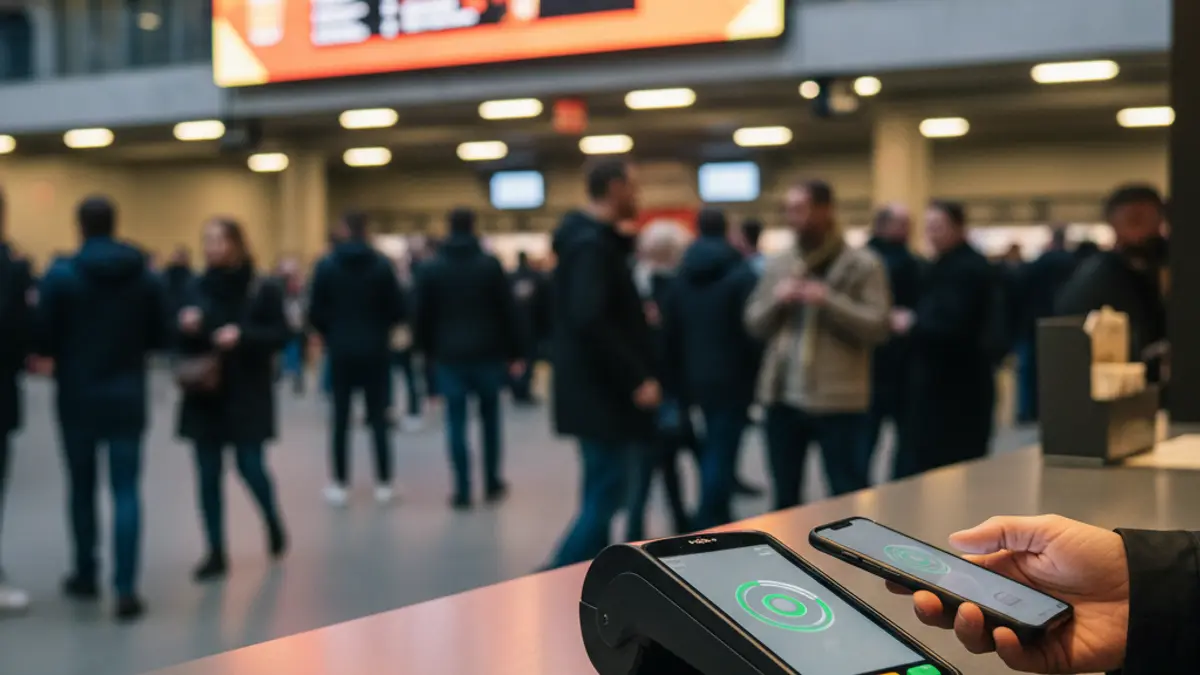 Generic image of a modern payment terminal at a food counter.