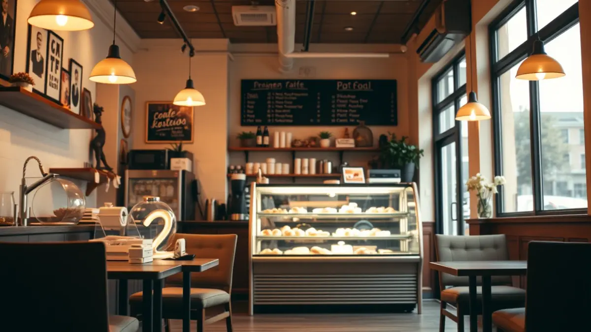 Imagen genérica de una cafetería acogedora con pastelería.
