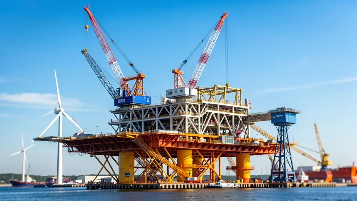 Imagen de la construcción de una plataforma eólica marina en San Roque.