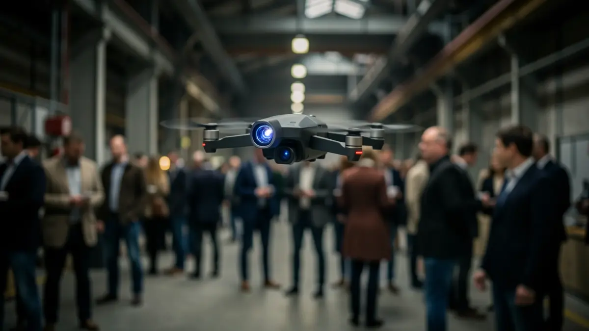 Imagen genérica de un dron robótico pequeño navegando en un entorno complejo.