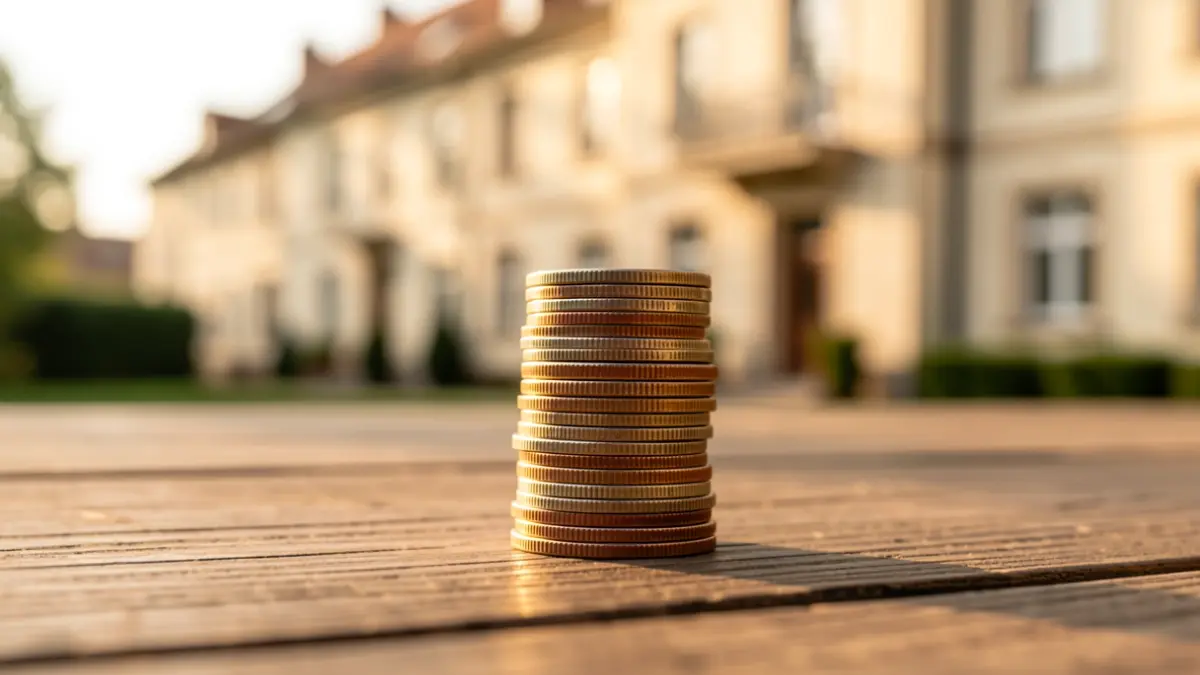 Generic image of coins on a table representing economy and housing costs.