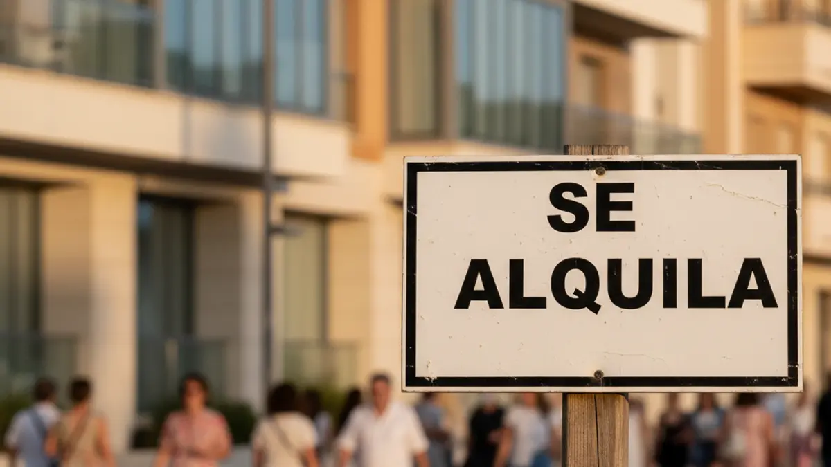 Imagen genérica de un cartel de 'Se Alquila' en una ciudad.