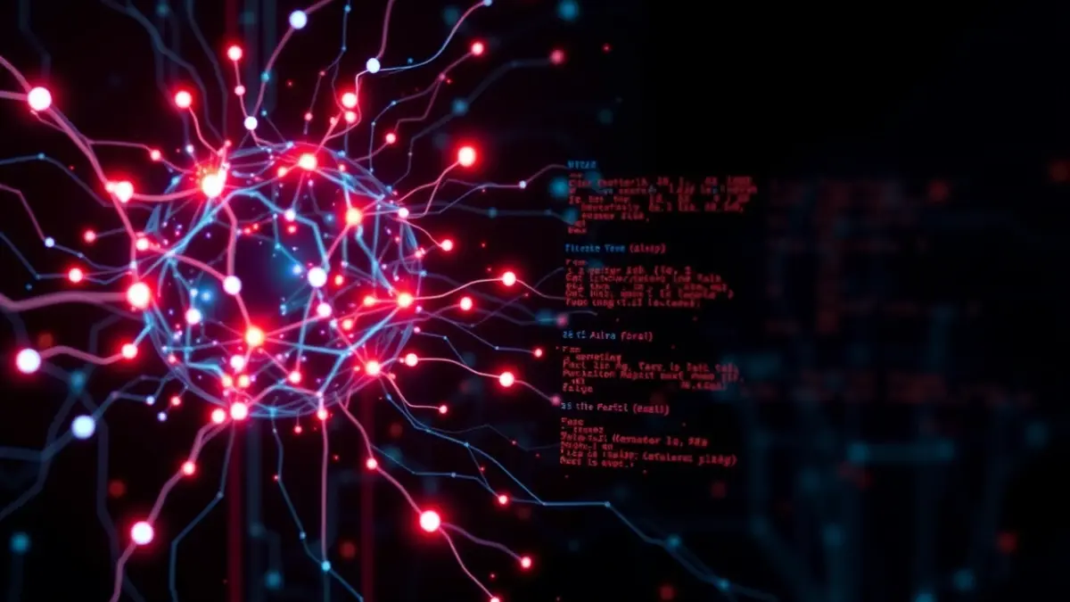 Imagen genérica de la inteligencia artificial, con redes neuronales y flujos de datos abstractos.