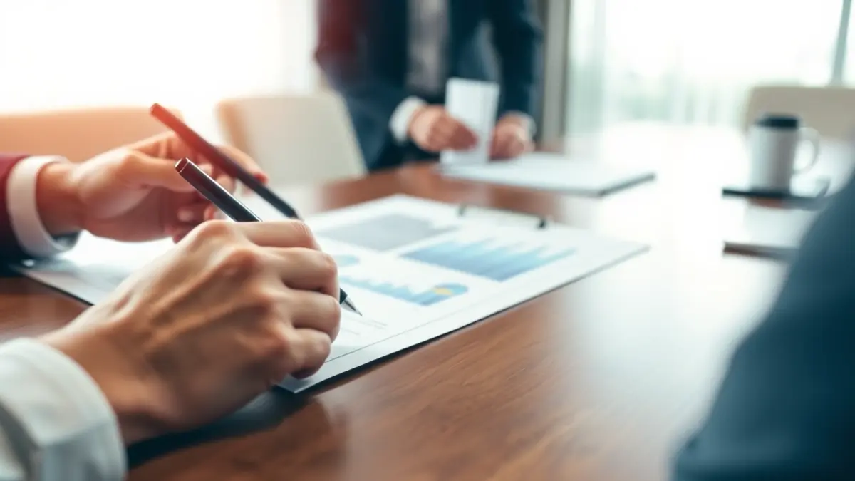 Generic image of a business meeting with documents and charts