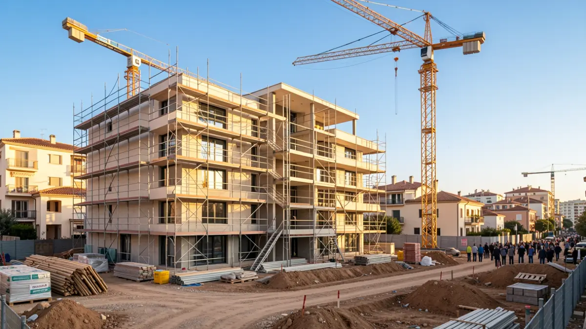 Generic image of a residential construction site in a Mediterranean urban setting.