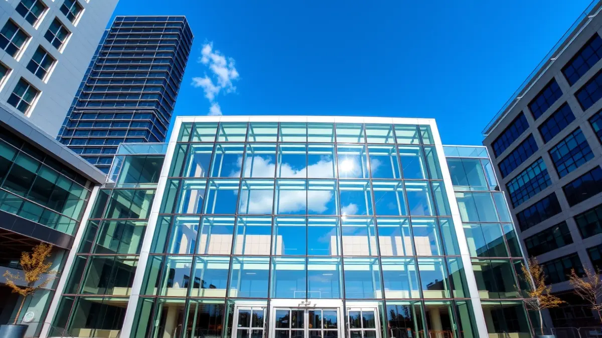 Image of the Valencia Conference Centre, a modern building with large glass panels.