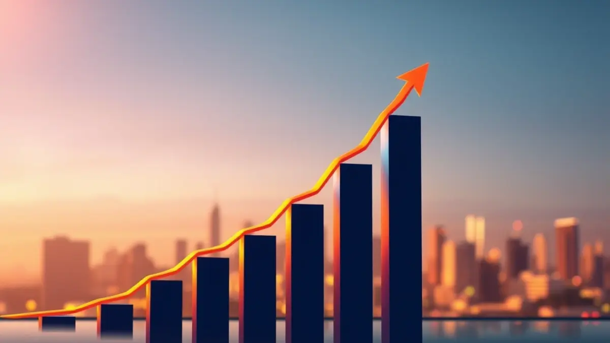 Generic image of economic growth with upward graphs and a blurred city skyline.