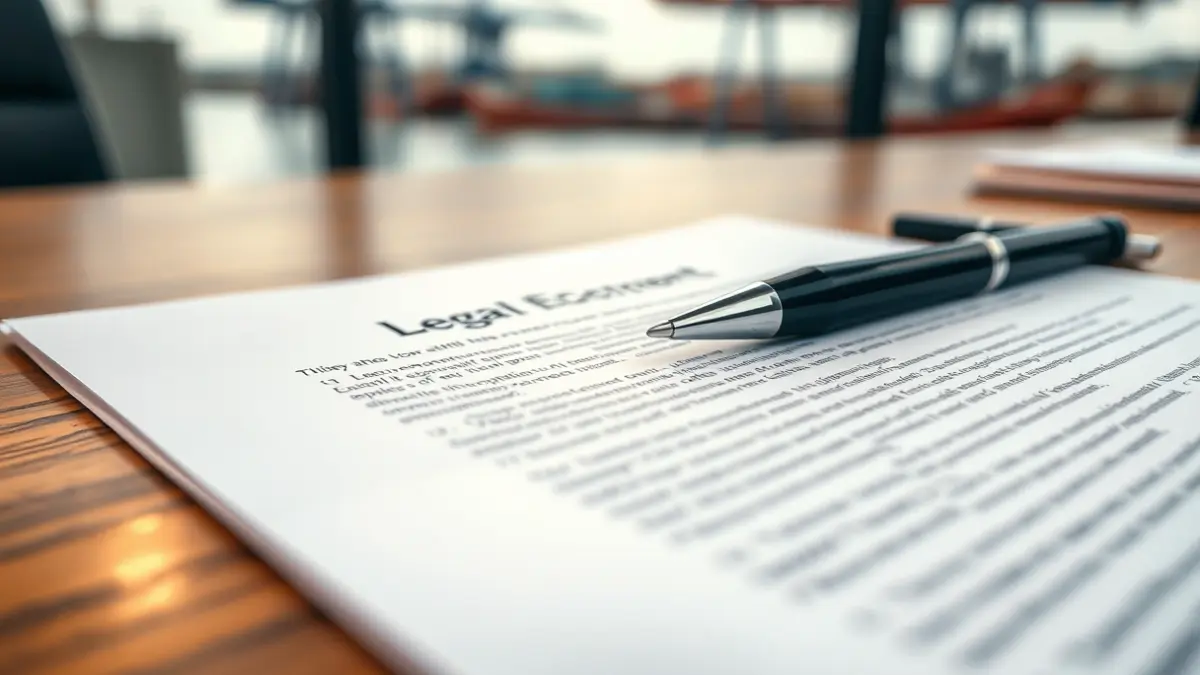 Generic image of a legal document with a pen on it, in an office setting.