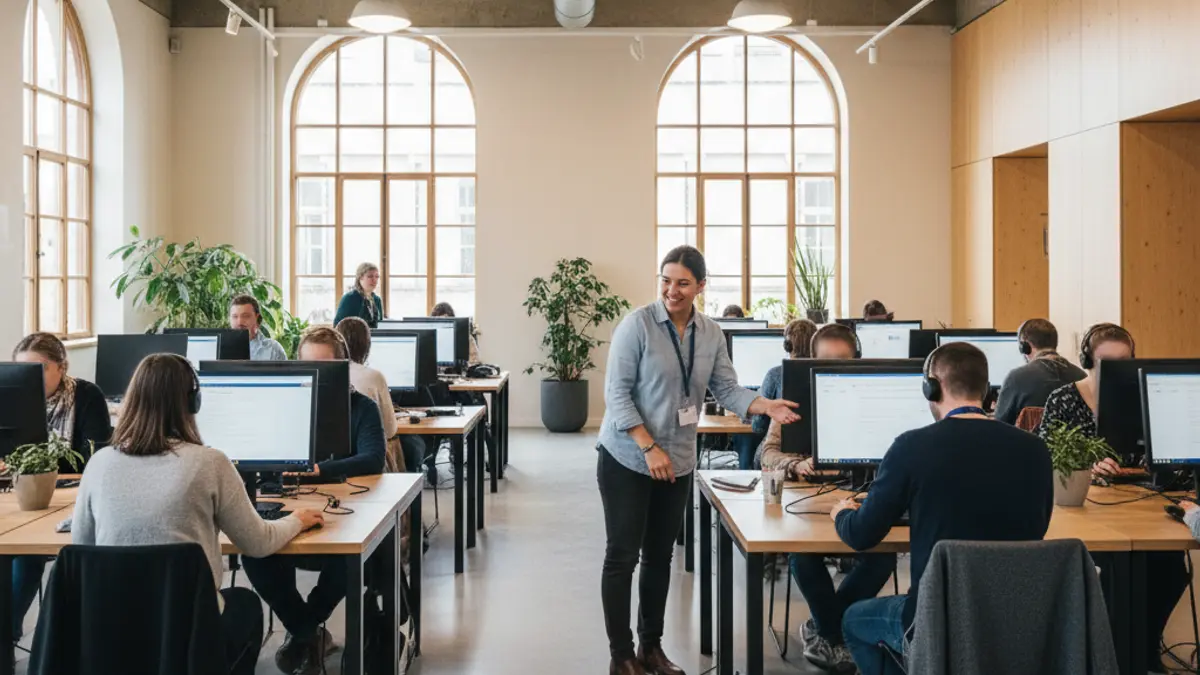 Generic image of people using computers in a digital learning center.
