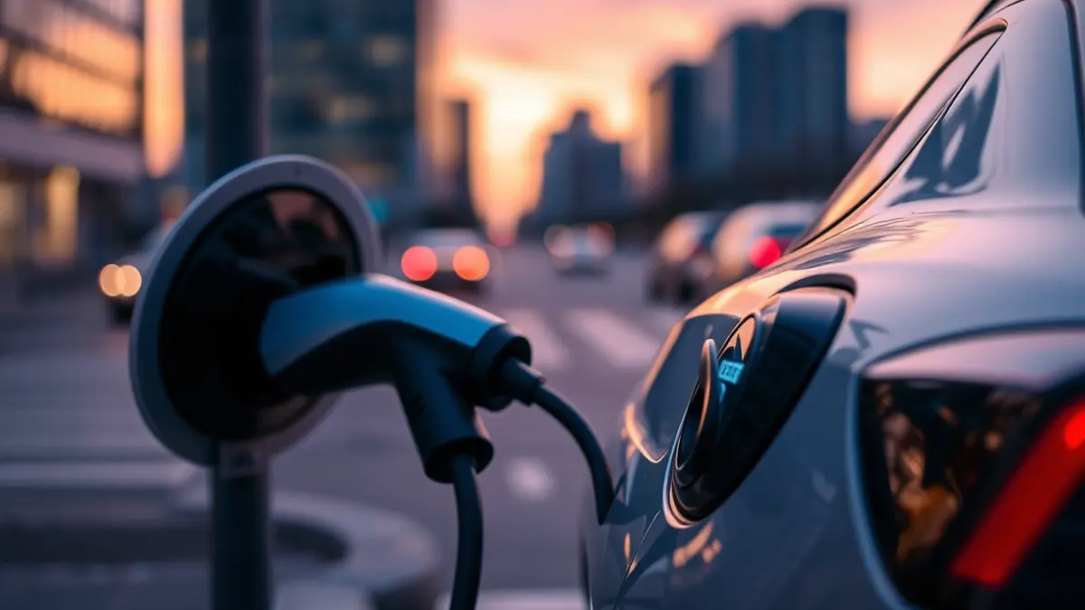 Imagen genérica de un coche eléctrico cargando en un entorno urbano.