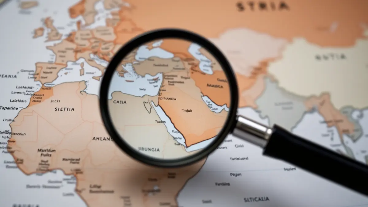 Generic image of a world map with a magnifying glass, symbolizing global uncertainty in travel.