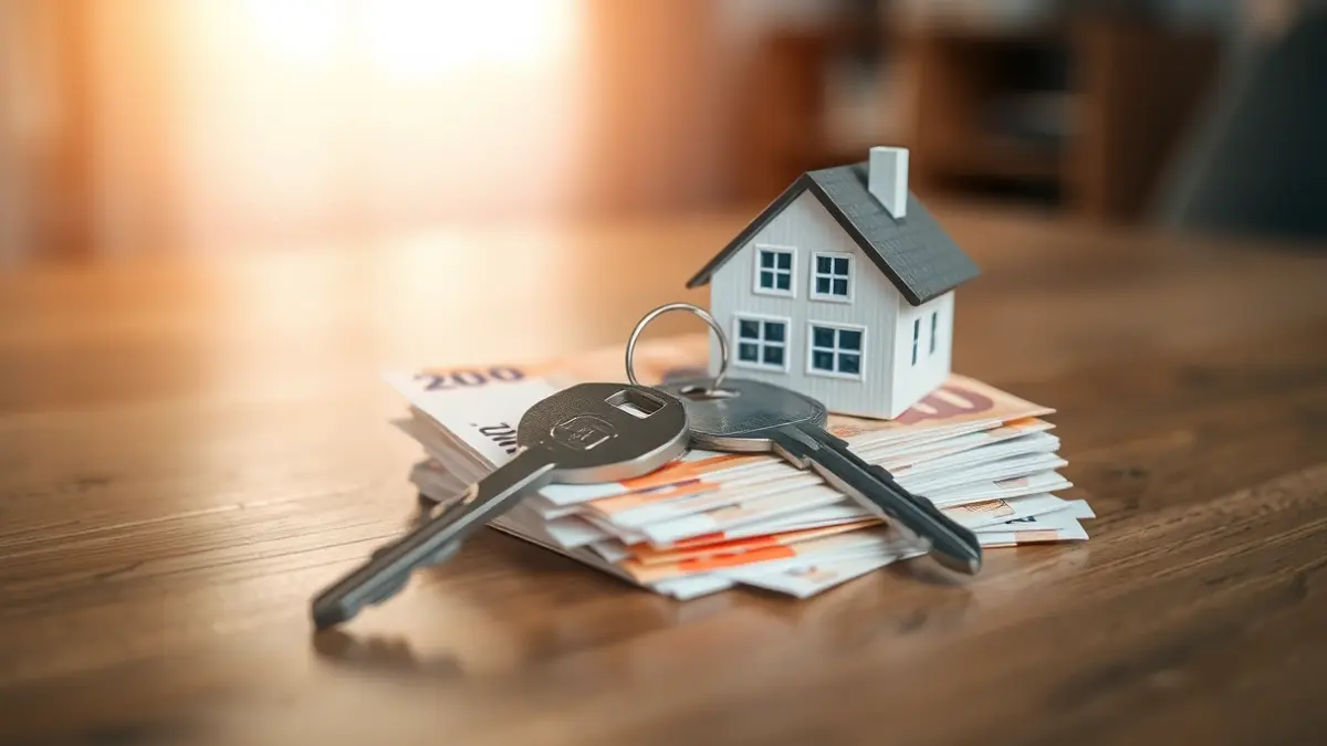 Generic image of a house key on euro banknotes, symbolizing housing costs.